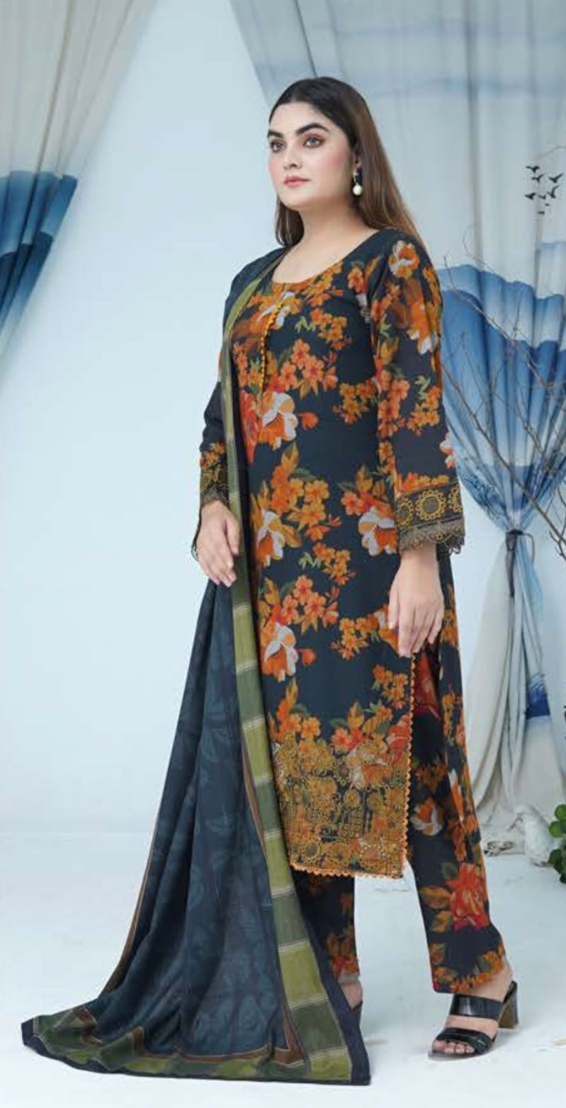 (163) Luxury Dhanak Embroidered Suit | 3 Piece Ready to Wear Winter Collection