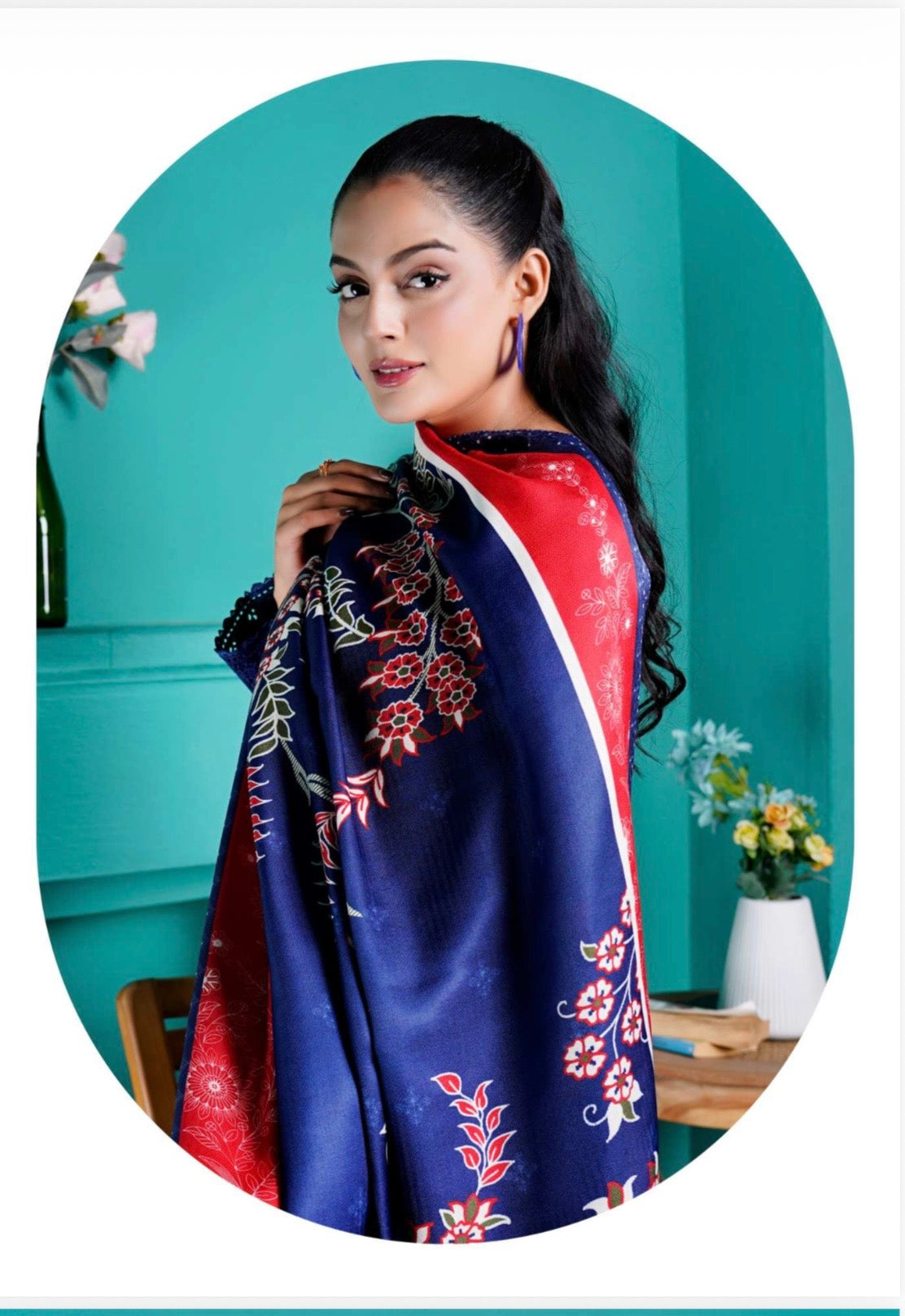 (140) Luxury Pakistani Dhanak Embroidered Suit & Digital Printed Shawl