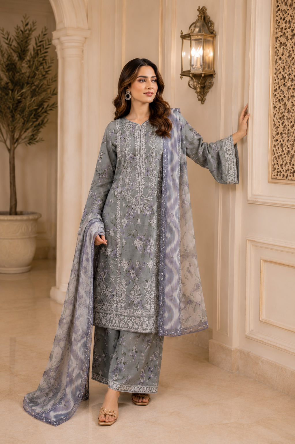 (178) Adan’s Libas Printed Lawn Suit | Lace Embroidery & Voile Dupatta