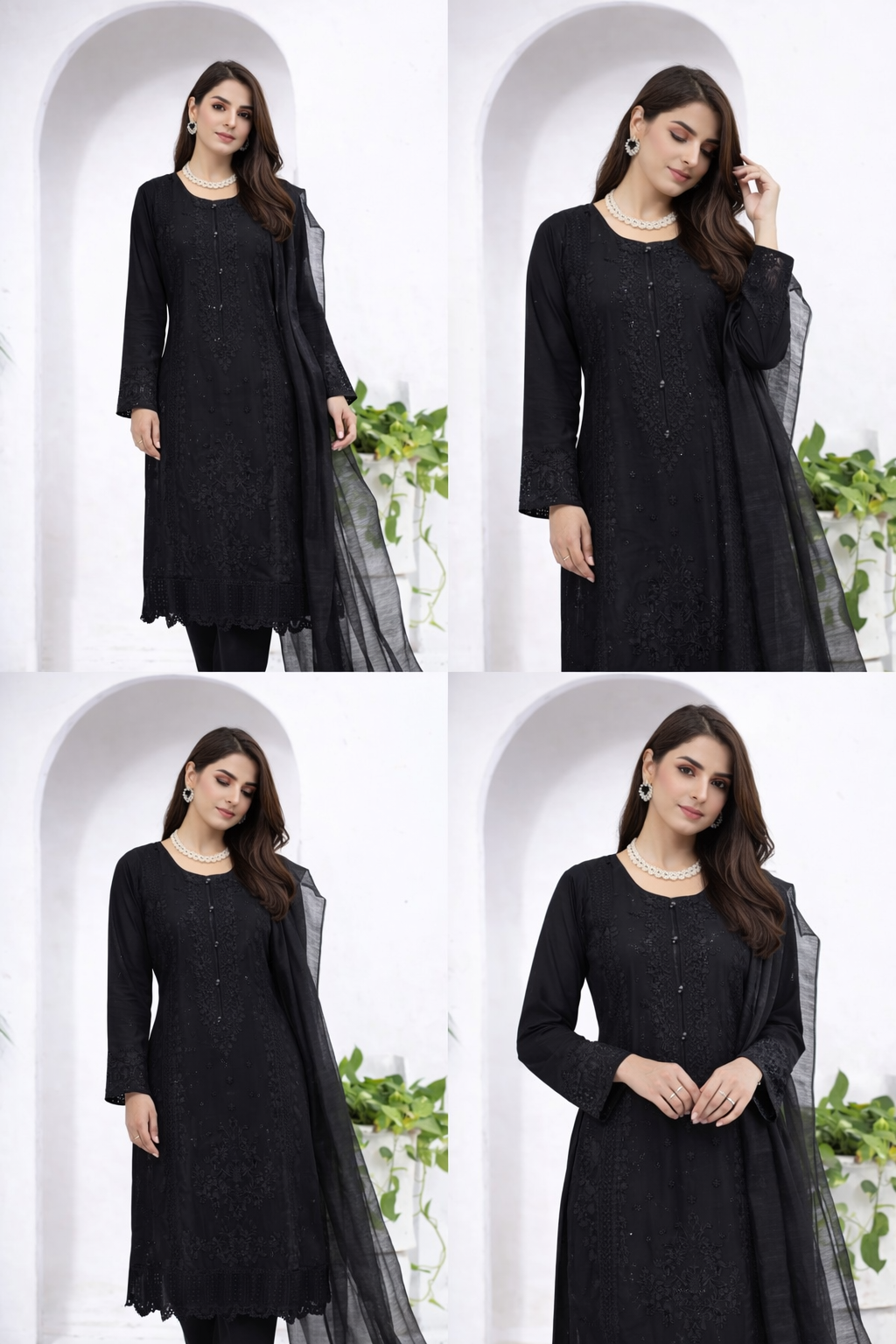 (348) Black Chikankari Viscose Suit | Sequin Embroidery | Ready to Wear