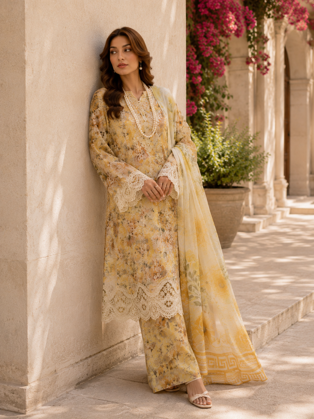 (162) Adan’s Libas Printed Lawn Suit | Lace Embroidery & Voile Dupatta