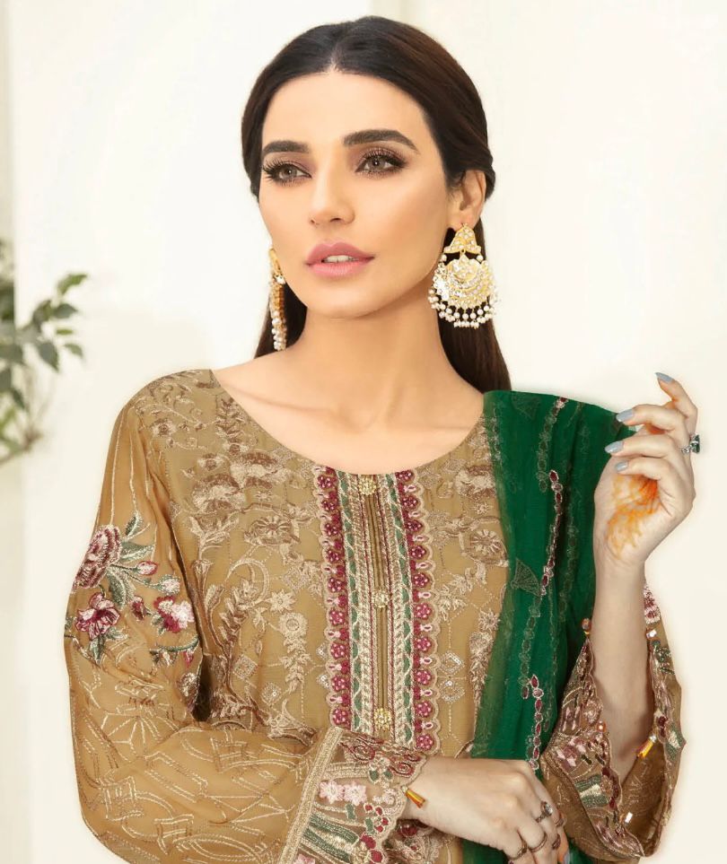(78) Ramsha Luxurious Pakistani Chiffon 3-Piece Suit with Intricate Embroidery