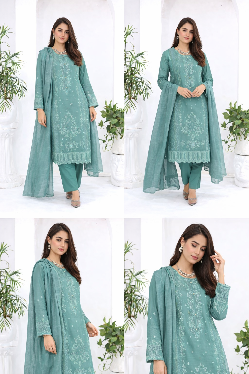 (349) Teal Chikankari Viscose Suit | Sequin Embroidery | Ready to Wear