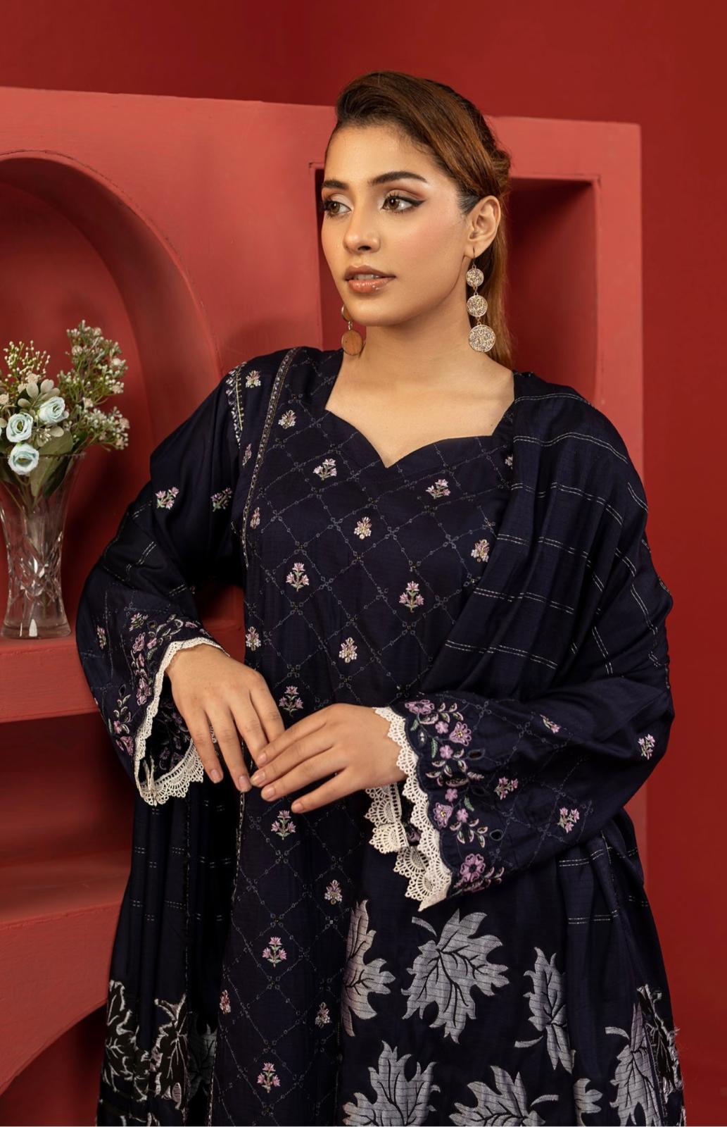 Alisha silk viscose fully embroidered kameez silk viscose dupatta viscose trousers boxed unstitched suit