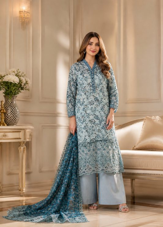 (149) Tawakkal Digital Floral Lawn Suit | Cutwork & Beaded Embroidery