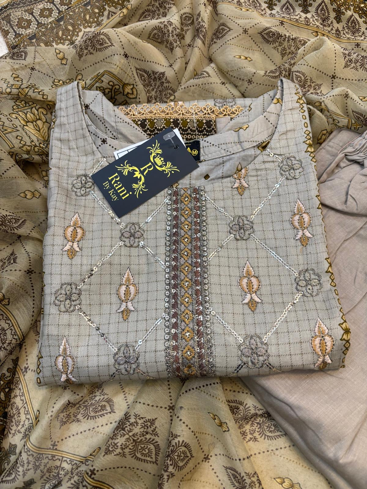 (45) Pakistani Printed Embroidered Lawn Suit | Ready-to-Wear Casual Outfit with Palazzo Trousers