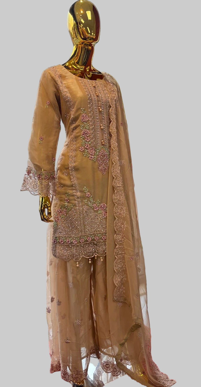 (121) Elegant Pakistani Embroidered Chiffon 3-Piece Occasion Wear Suit