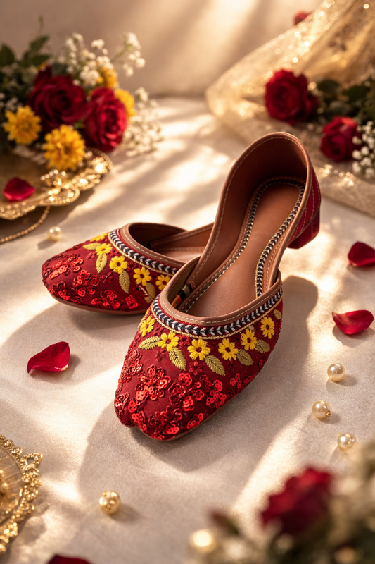 (S18) Handmade Embroidered Khussa – Soft Foam Punjabi Jutti with Non-Slip Sole