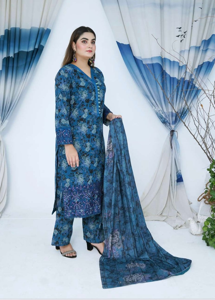 (167) Pakistani Dhanak Embroidered 3 Piece | Winter Ready-to-Wear Suit