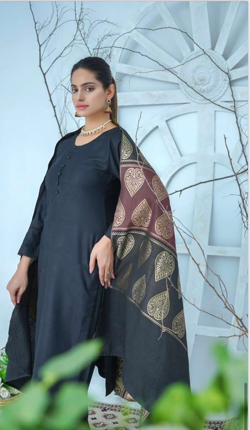 (143) Pakistani Dhanak Contrast Shawl Suit | Autumn Winter Ready to Wear