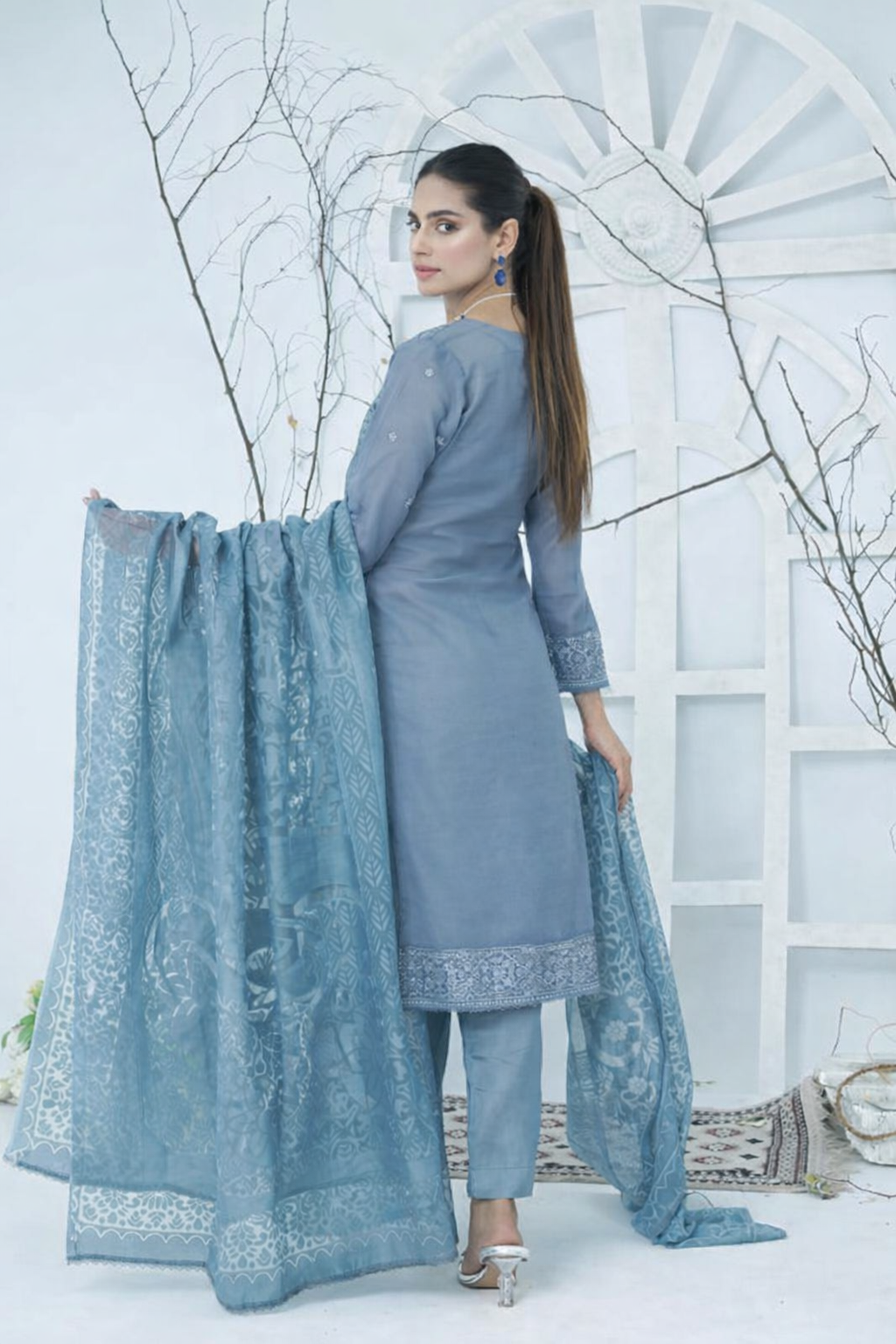 (277) Ready Made Organza Suit | Sequin Chikankari Embroidery