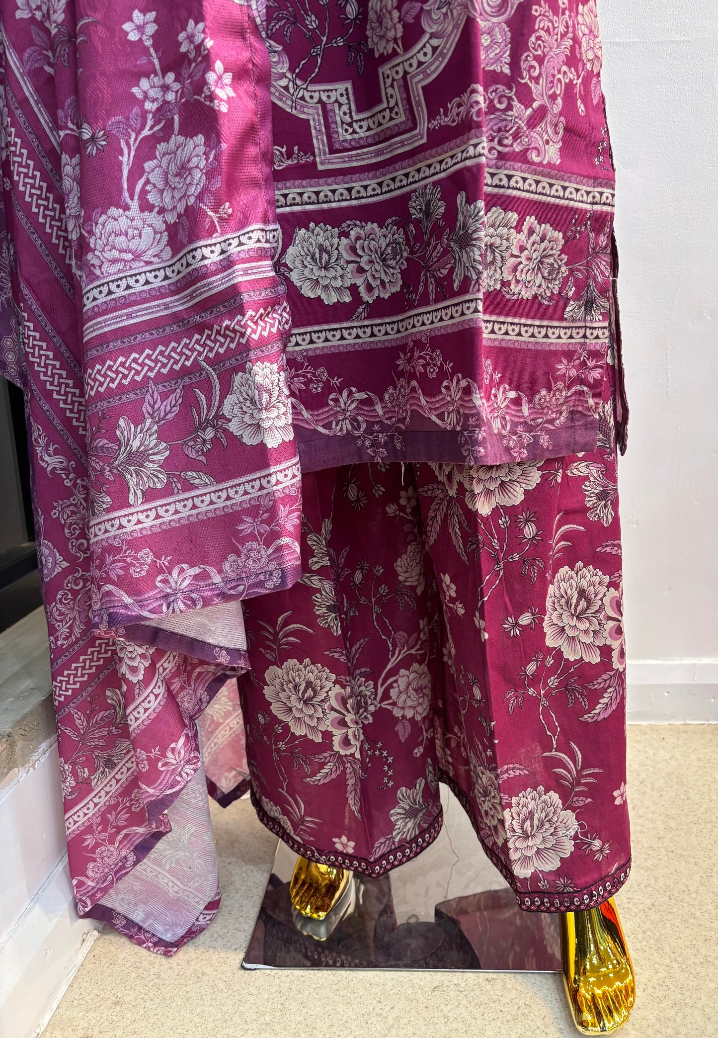 (141) Simran's Embroidered Printed Palazzo Soft Khaddar Ready-Made Suit