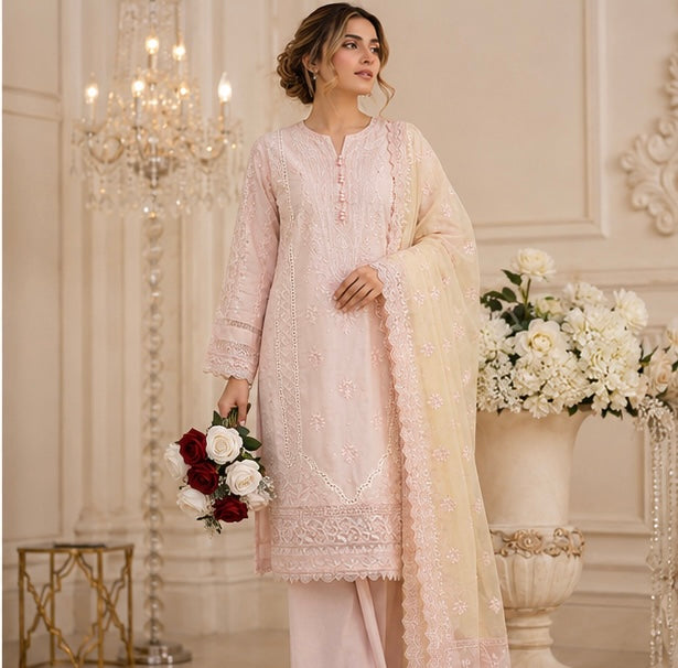 (198) Munira premium lawn chiffon plazzo dupatta lace sequins fully lined ready to wear