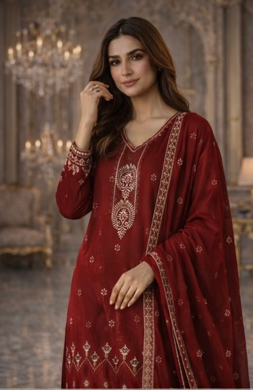(346) Soft Lightweight Silky Viscose suit Embroidered Chiffon Dupatta Designed for Comfortable Ready-to-Wear Elegance