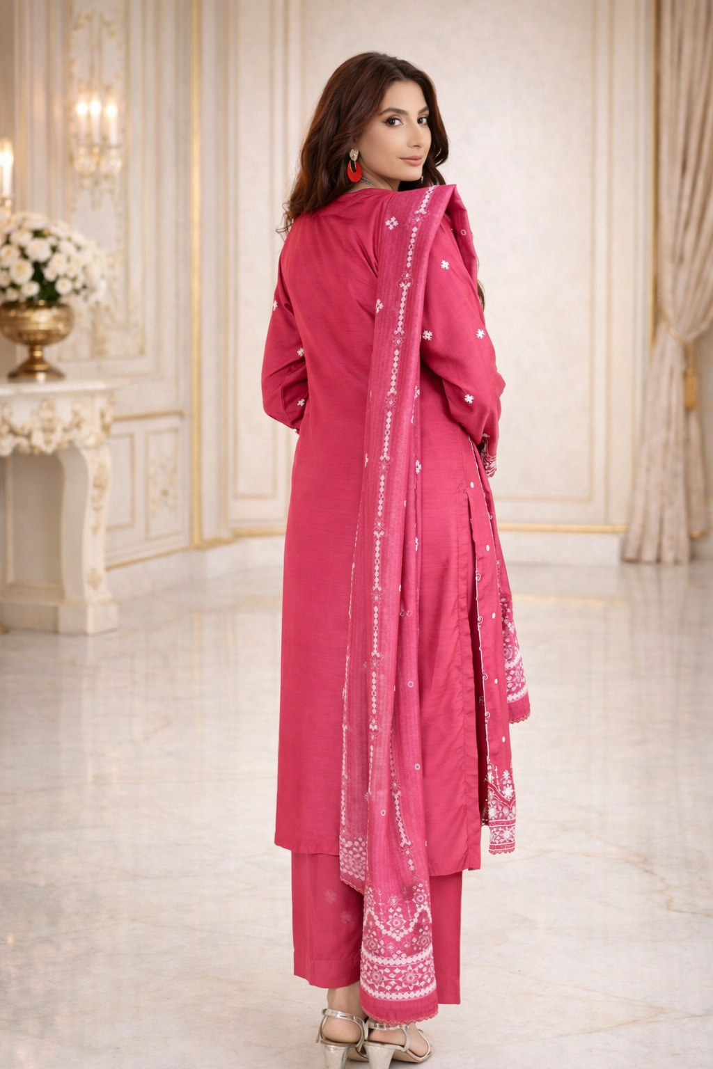 (8) Viscose Embroidered Suit with Vibrant Digital Dupatta Soft and Breathable