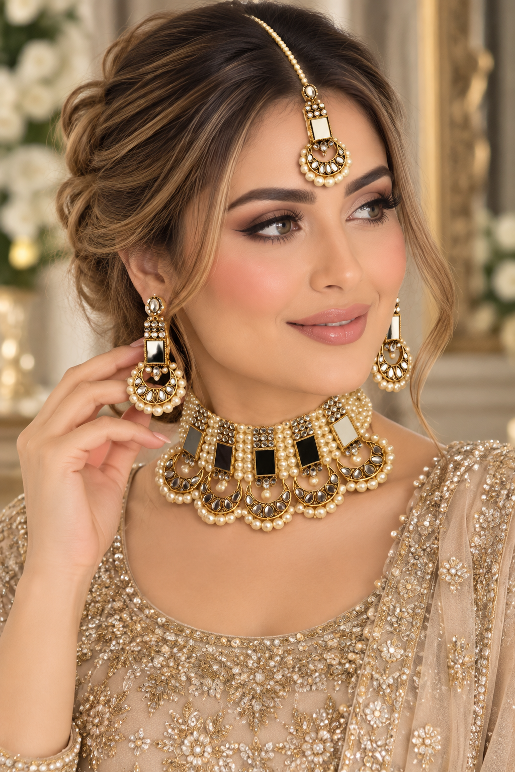 (J5) Pakistani gold pearl jewelry set