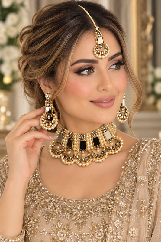 (J5) Pakistani gold pearl jewelry set