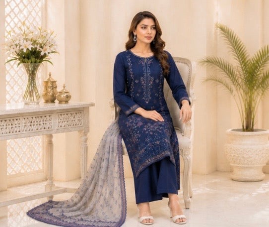 (170) Tawakkal Embroidered Lawn Suit | Sequin Work & Khaddi Dupatta