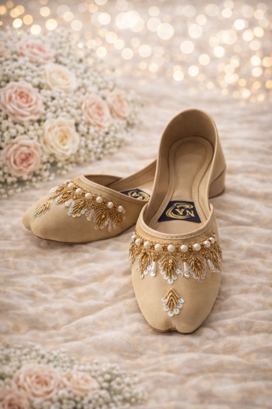 (S25) Handmade khussa  – Gold Embroidered Punjabi Jutti with Soft Foam & Non-Slip Sole