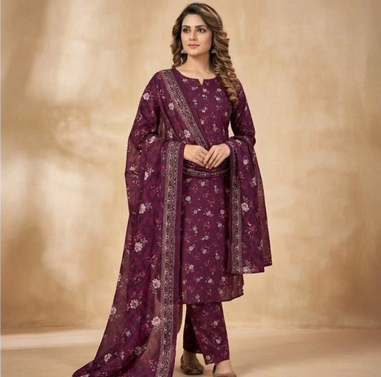 (104) Bin saeed lawn floral printed ready to wear matching dupatta
