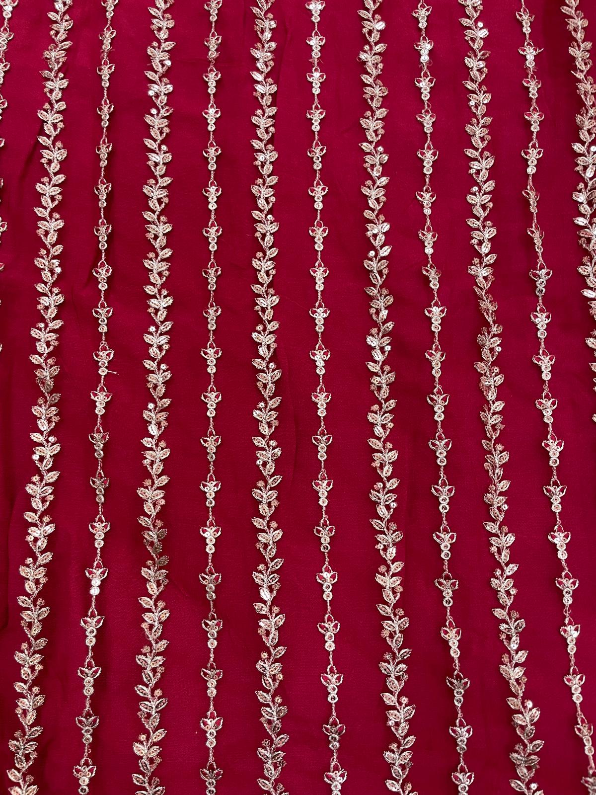 (58) Stunning Pakistani Embroidered Organza Suit in Deep Red &Diamante & Pearls