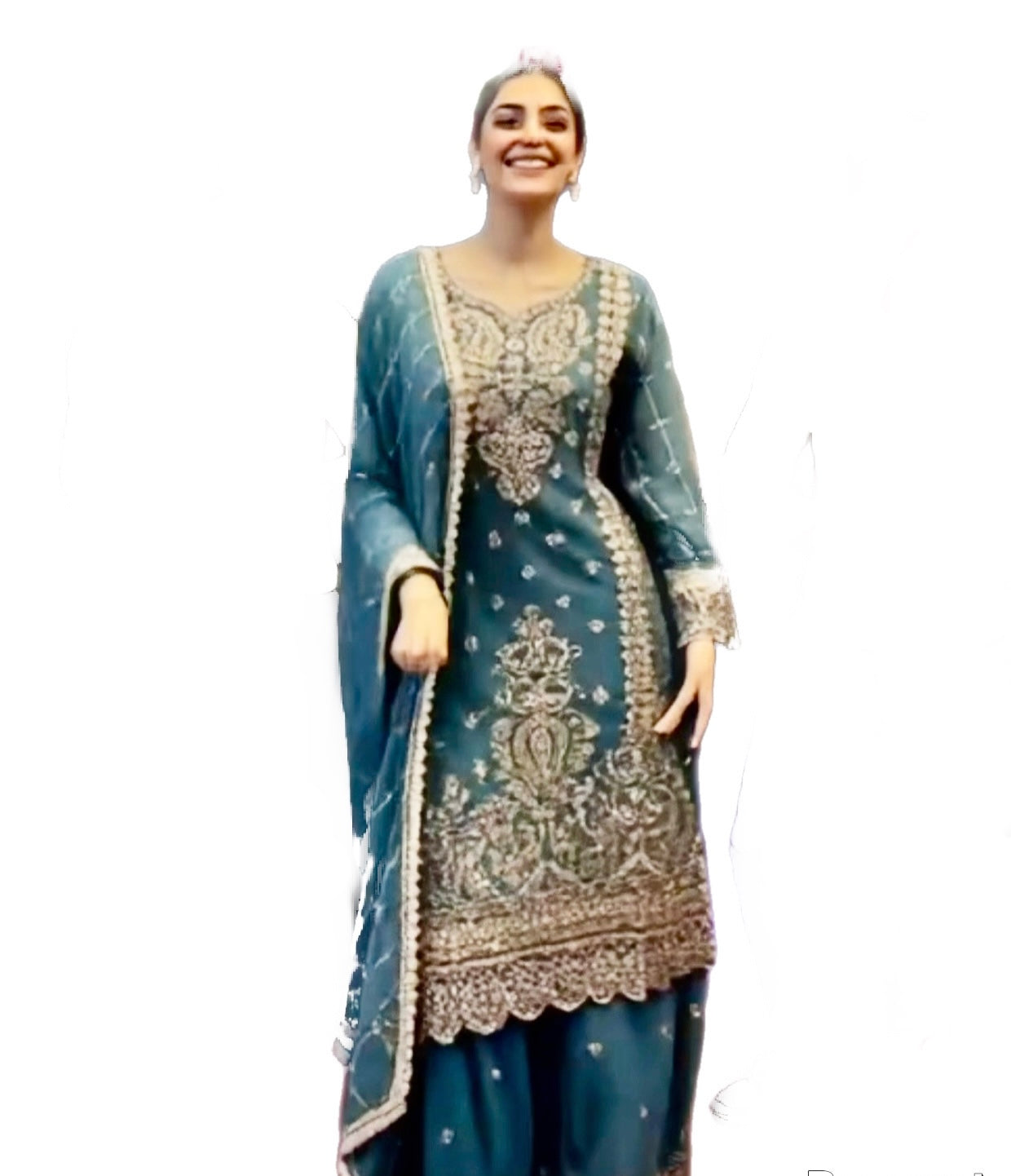 (137) Elegant Pakistani Embroidered Chiffon 3-Piece Occasion Wear Suit