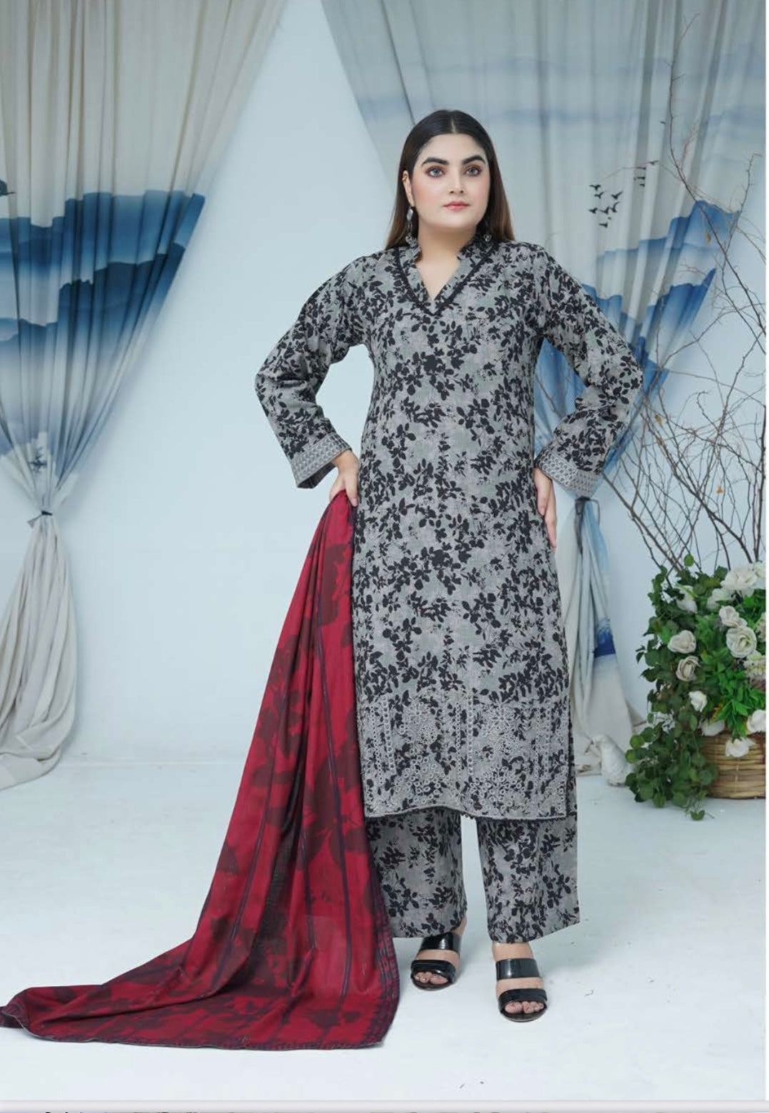 (157) Pakistani Dhanak Contrast Shawl Suit | Autumn Winter Ready to Wear