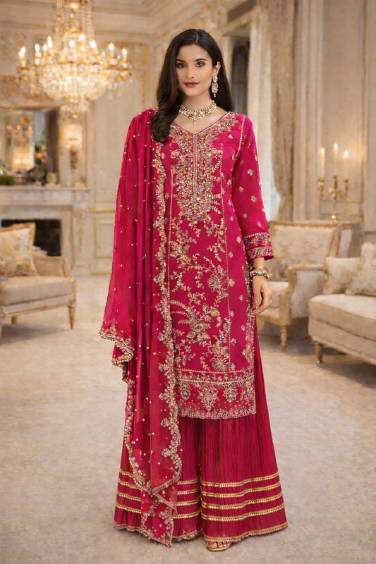 (50) Luxury Pakistani Embellished Chiffon Kameez & Palazzo Set