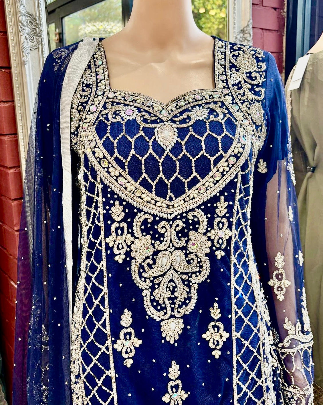 (6) Indian Pakistani elegant diamanté gharara embroidered organza dupatta ready made suit