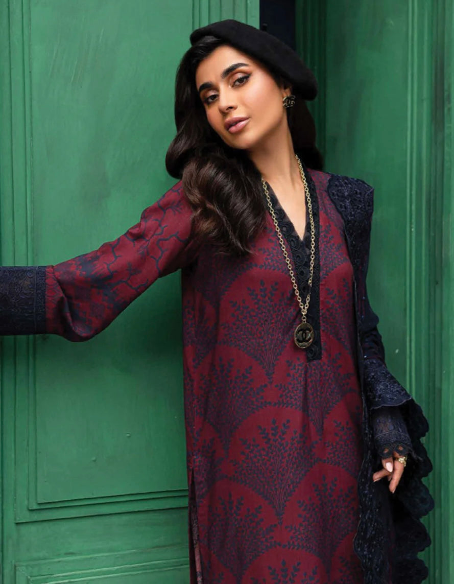 (156) Elegant Original Nureh Gardenia Printed Slub Linen Suit with Chiffon Dupatta