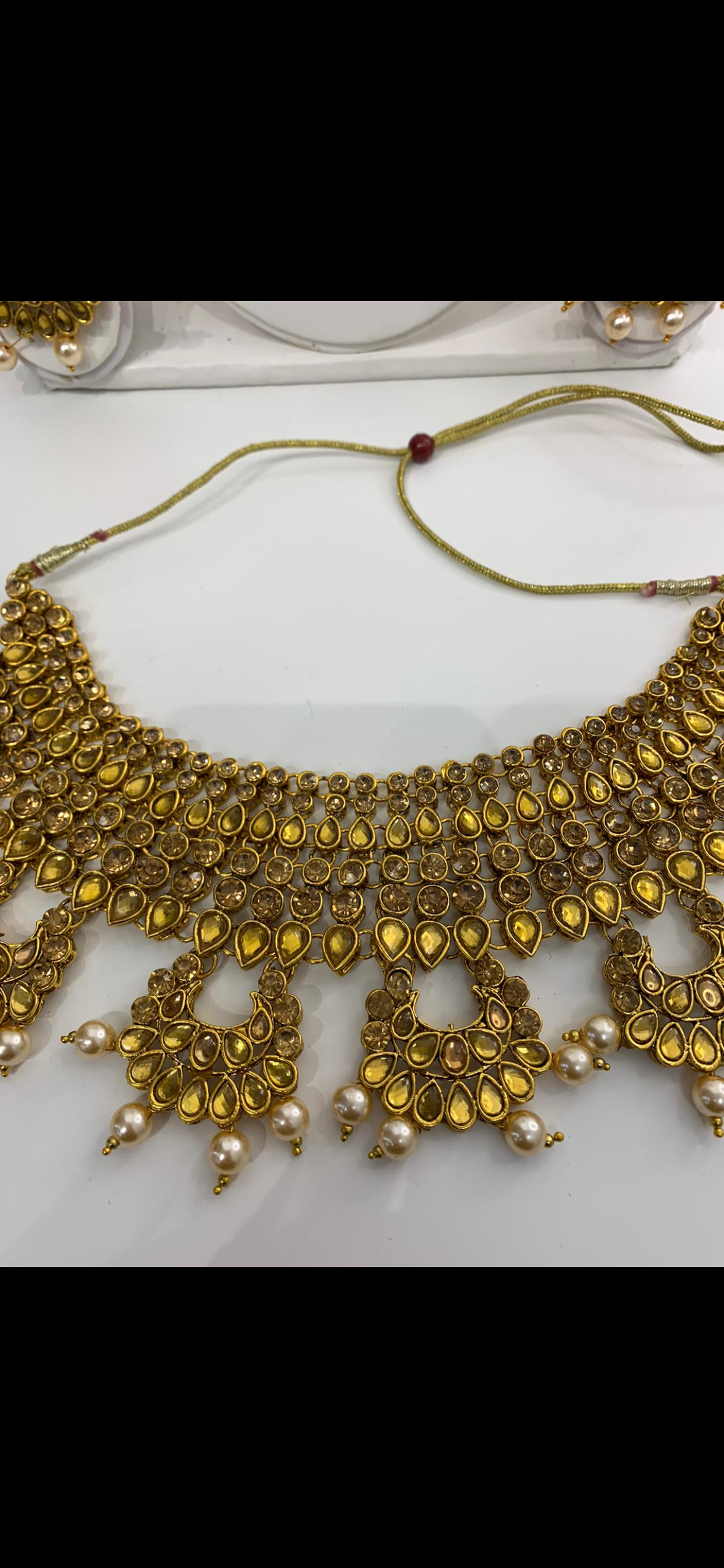 Pakistani gold pearl stone jewelry set