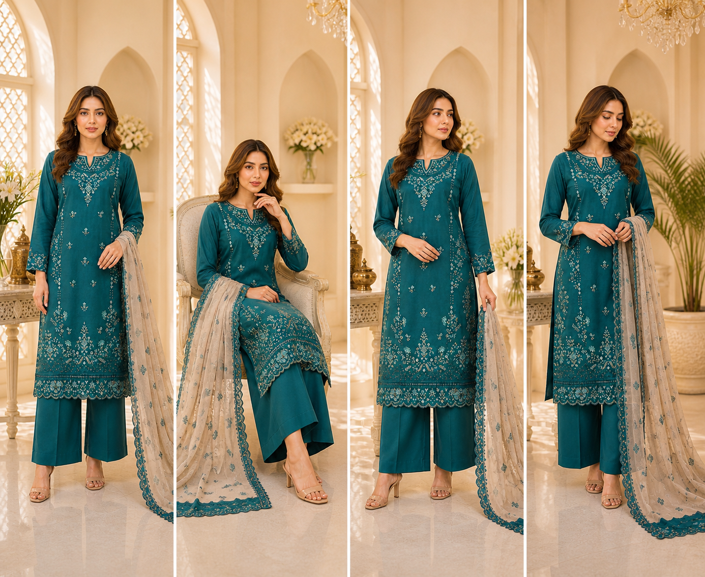 (165) Tawakkal Embroidered Sequin Silky Lawn Suit with Khaddi Dupatta