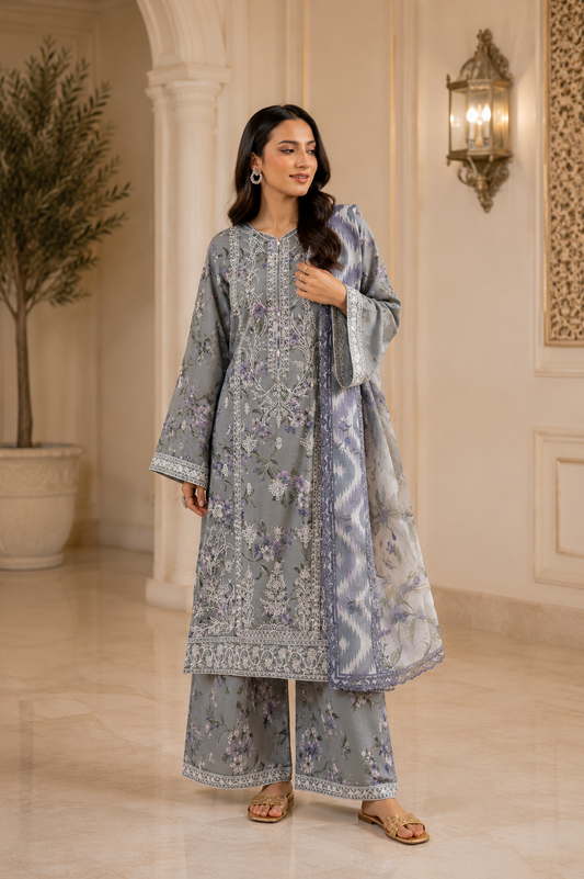 (178) Adan’s Libas Printed Lawn Suit | Lace Embroidery & Voile Dupatta