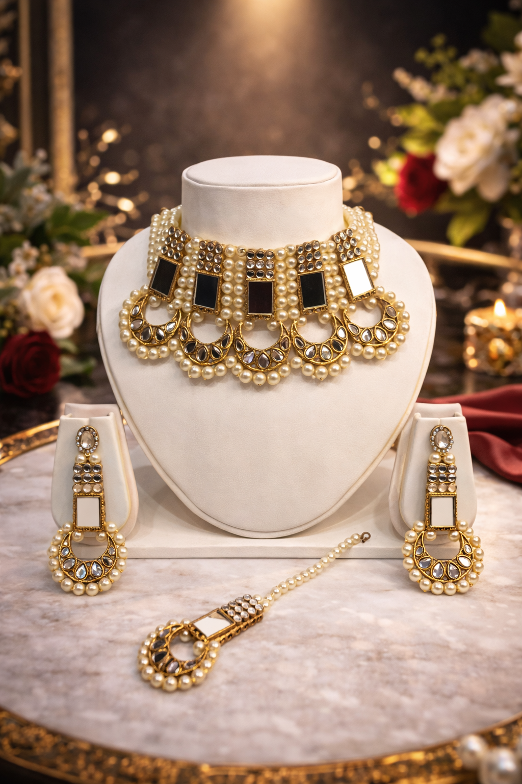 Pakistani gold pearl jewelry set