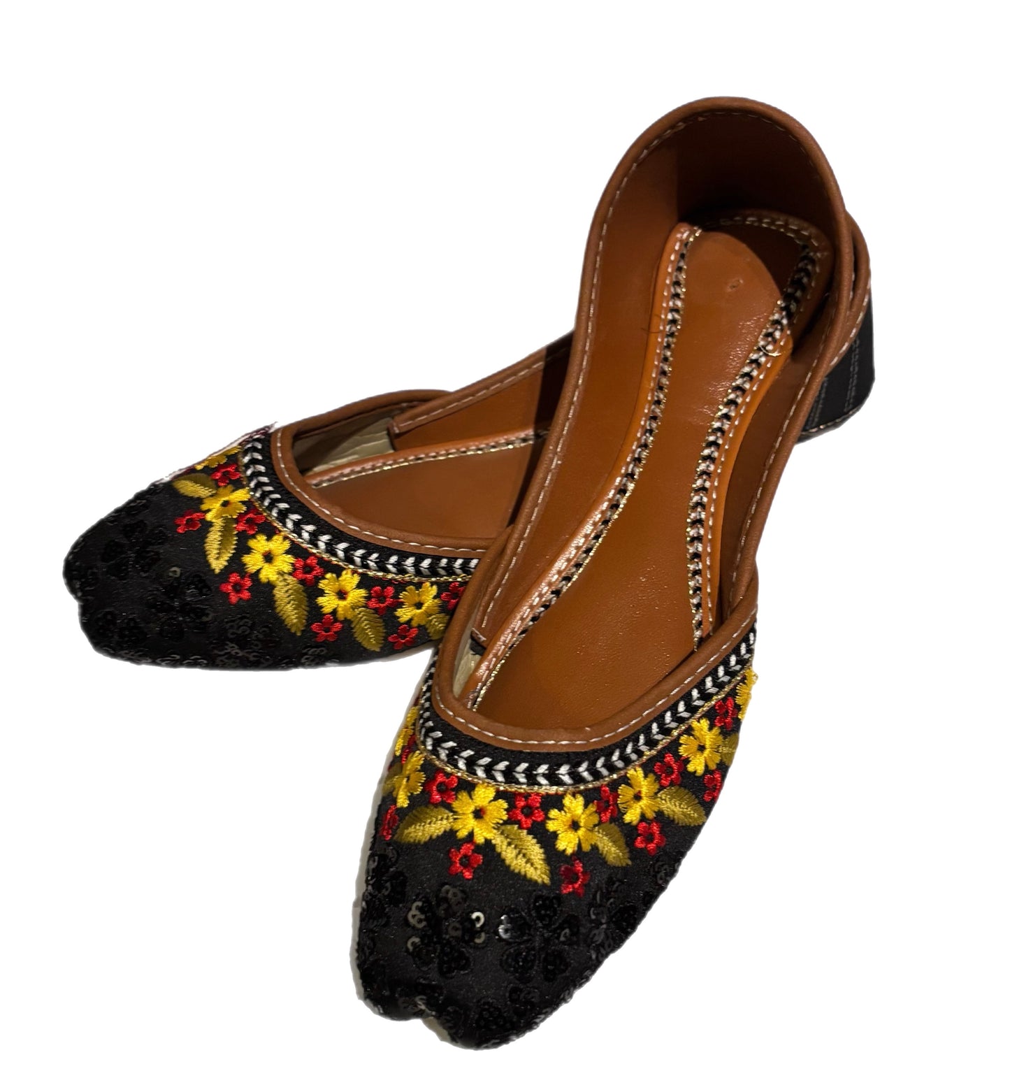 (S11) Handmade Black Embroidered Khussa – Soft Foam Punjabi Jutti with Non-Slip Sole