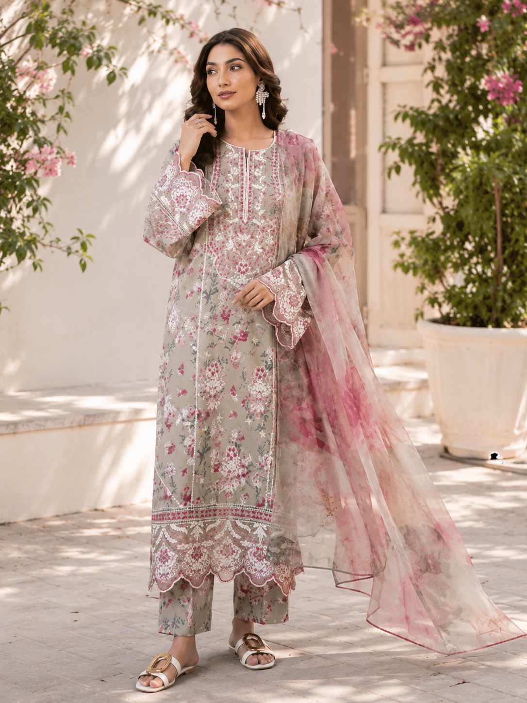 (211) Adan’s Libas Printed Lawn Suit | Lace Embroidery & Voile Dupatta