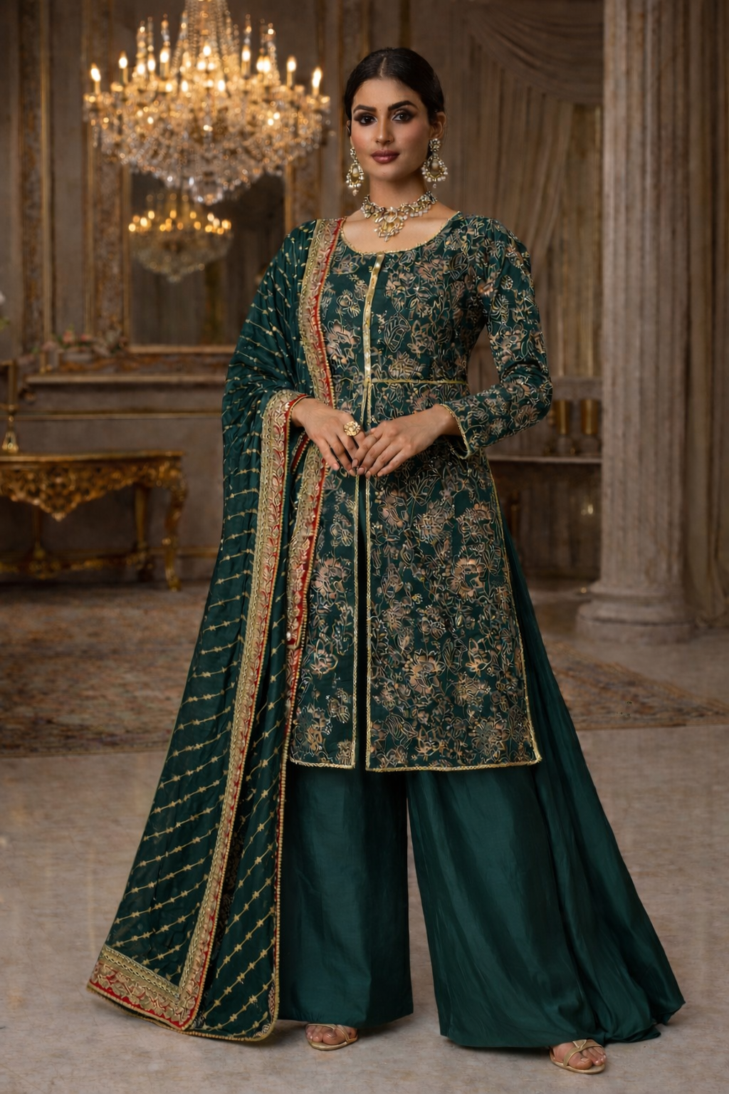 (79) Pakistani Heavy Embroidered Organza Suit with Satin Palazzo Ready to Wear