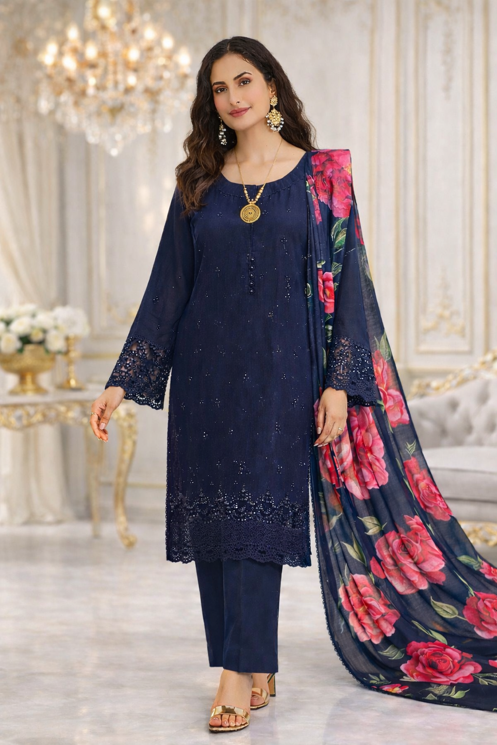 (341) Pakistani Viscose Chikankari Suit | Floral Dupatta | Ready to Wear
