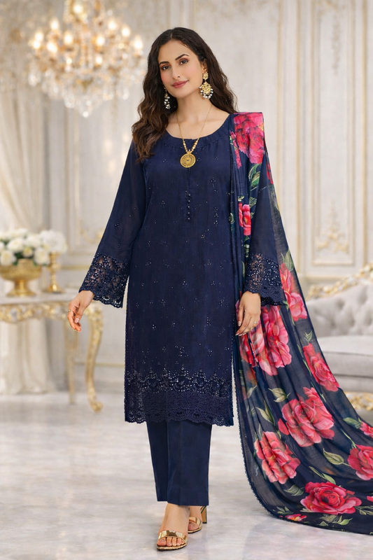 (341) Pakistani Viscose Chikankari Suit | Floral Dupatta | Ready to Wear