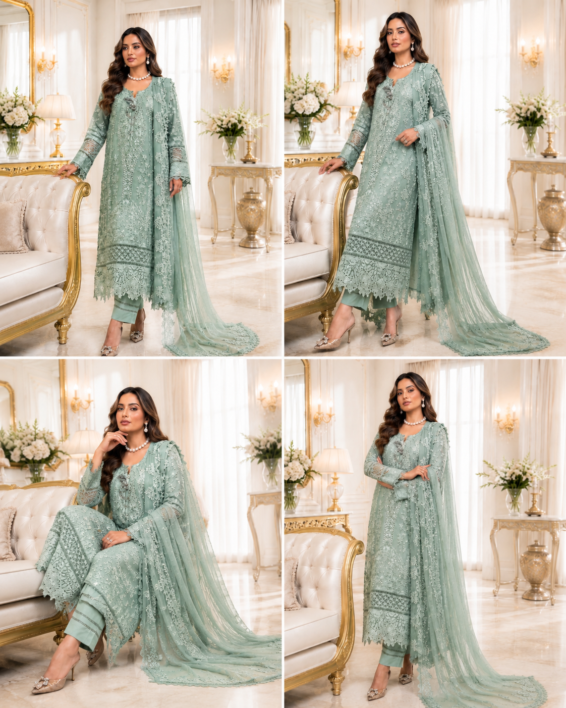 (155) Munira Premium Lawn Suit | Beaded Sequin Embroidery & Chiffon Dupatta