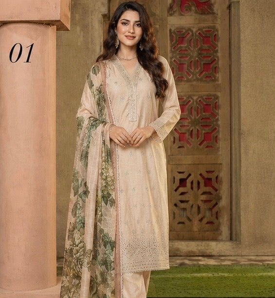 (352) Linen Sequin Embroidered Suit with Digital Dupatta – Ready to Wear