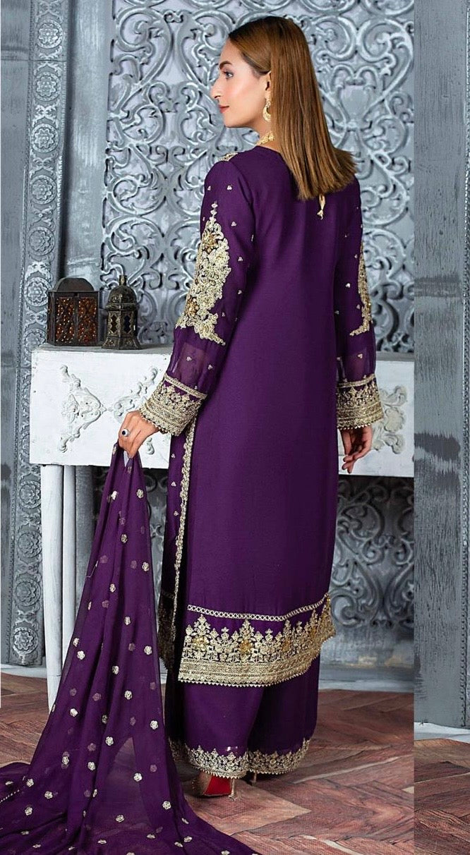 (70) Crinkle Chiffon Palazzo Suit – Embroidered Elegance with Chiffon Dupatta | Ready-to-Wear