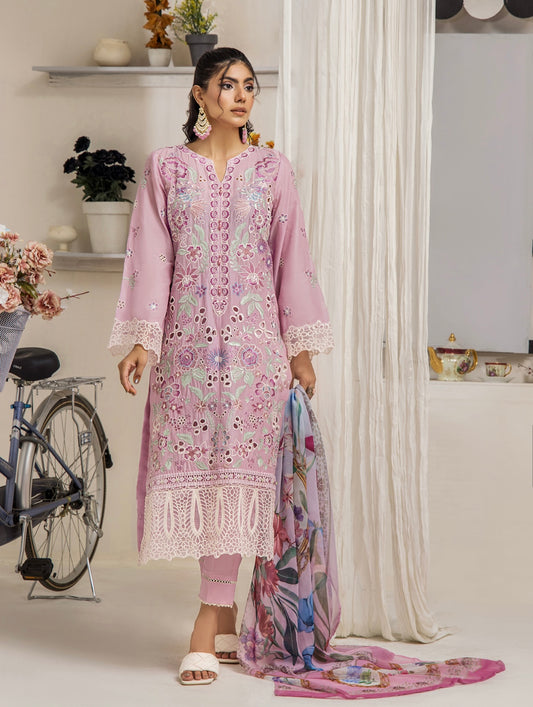 (296) Mayra Wisteria Elegance – Ready-to-Wear Lawn Shirt with Cotton Trousers & Printed Chiffon Dupatta
