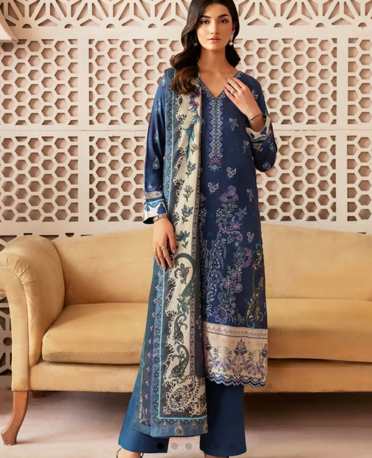 (196) Riwaj by Ramsha Viscose Embroidered Suit with Printed Dupatta