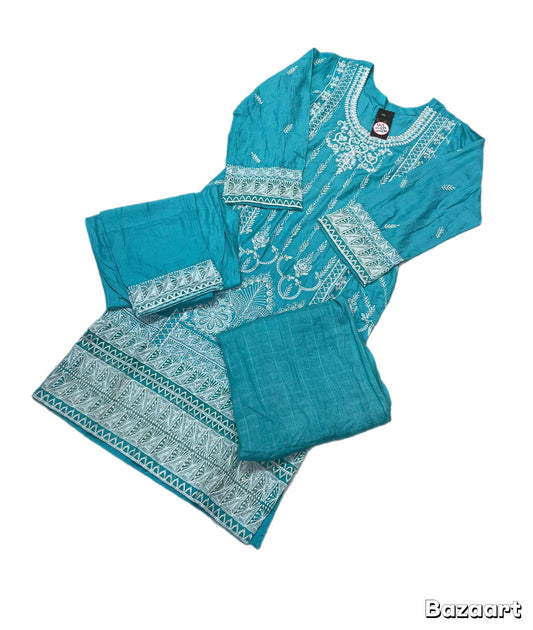 (316) Pakistani Linen Embroidered Three-Piece Ready-Made Casual Suit