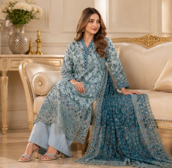 (149) Tawakkal Digital Floral Lawn Suit | Cutwork & Beaded Embroidery