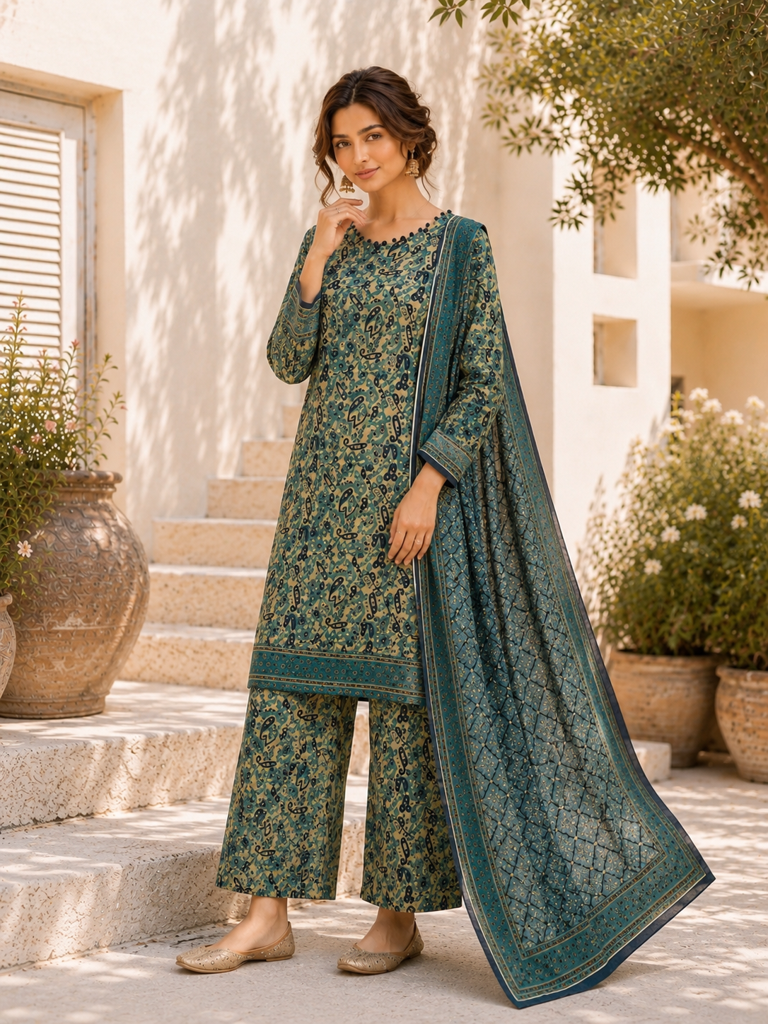 Bin saeed Lawn Suit Print & Contrast Dupatta ready to wear