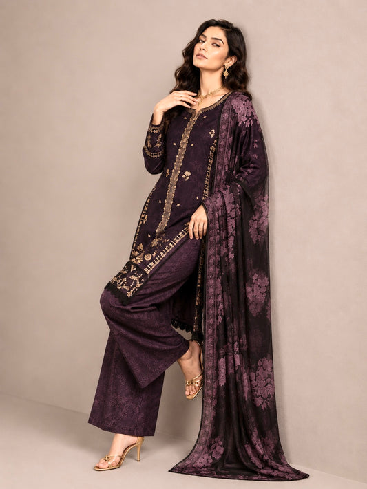 (218) Elegant Floral Printed Lawn Suit | Gold Thread & Sequin Embroidery