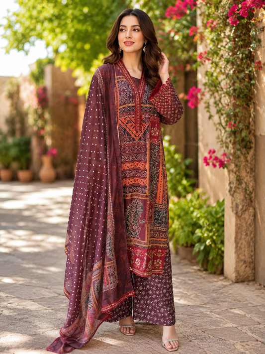 (303) Premium 4-Piece Ethnic Suit | Sequin Chiffon & Embroidered Elegance