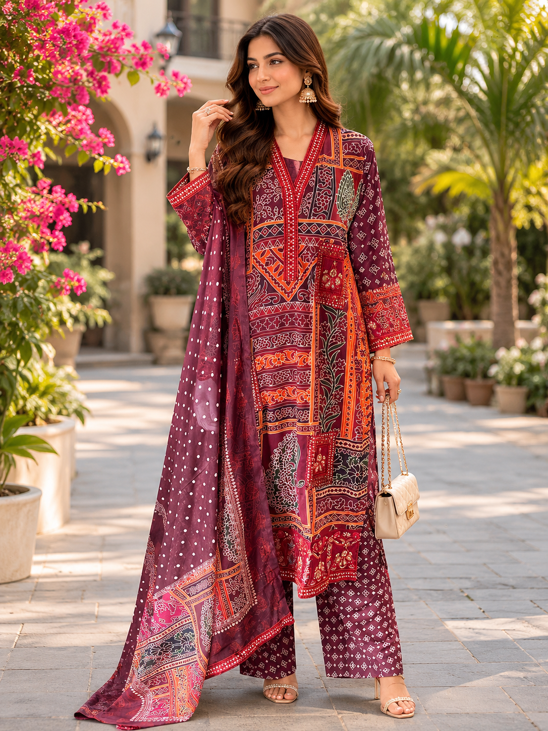 (303) Premium 4-Piece Ethnic Suit | Sequin Chiffon & Embroidered Elegance